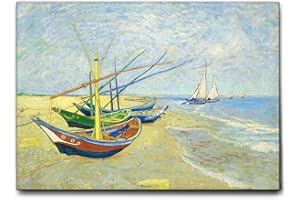 Giallobus - Quadro - Vincent Van Gogh - Barche da pesca sulla spiaggia - Tela Canvas Telaio Standard - 100L x 70l cm - Pronto da appendere - Quadri moderni per la casa