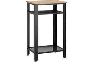 HOMCOM Mesa Auxiliar Mesita de Noche Estilo Industrial con 2 Estantes de Rejilla de Metal y Pies Ajustables para Salón Dormitorio 45x35x75 cm Roble y Negro