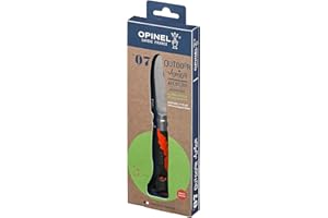 Opinel - N°07 Cuchillo Outdoor Junior Multifuncional - Hoja de Punta Redonda de 8 cm en Acero Inoxidable, Mango de Polímero y Fibra de Vidrio - Silbato de 110 dB, Alcance de 300 m - Kaki