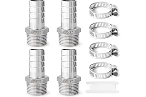 Barb Hose Connector Josaton 1” BSP Male x 1” Barb (25mm), Stainless Steel Hose Fitting with Hose Clamping 4 Set Pipe Fitting for Air Water Fuel