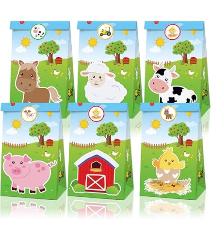 Sehaby 12 Sacchetti Regalo Fattoria Con Adesivi – Carta Kraft, Tema Animali, Per Feste E Bomboniere