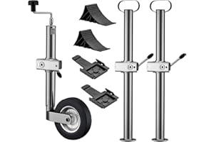 Wiltec Set per rimorchio con servotimone a Ruota, Piedi stabilizzatori e Cunei 10 Pezzi Max 362 kg
