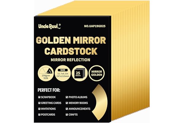 Papier cartonné miroir doré A4, 25 feuilles de papier réfléchissant métallisé 250 g/m²/92 lb pour l'artisanat, papier cartonné métallisé UAP19GD25
