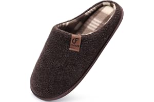 COFACE Męskie kapcie zimowe ciepłe z pianki memory filcowe kapcie do wewnątrz/na zewnątrz kształt buty z gumową antypoślizgową podeszwą rozmiar 40-49, Ciemny brąz, 46 EU