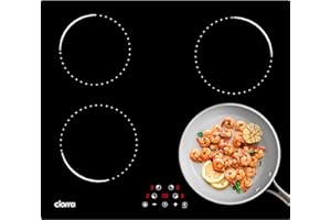 CIARRA Plaque de Cuisson à Induction - 4 Foyer 6000W - Table de Cuisson Encastrable - Commande Tactile - 9 Niveaux - CABBIH4-C
