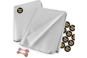 Sweelov Lot de 50 feuilles de papier de soie - 50 x 70 cm - Argent - Papier transparent pour emballage de pompons - Décoration de table - Bricolage - Fabrication de cartes