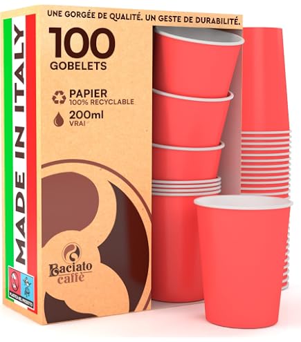 100 Verres En Papier 200ml Biodégradables - Fabriqués En Italie - Pour Boissons Chaudes/froides