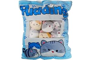 MUZIRI KINOKOO Snack Cuscino in Peluche per Gatti - Snack Pocket Catty Peluche Cuscino - Soft Peluche Cuscino Imbottito Bambola Cuscino - Pudding Peluche Coperta - Blu(8 Gatti)