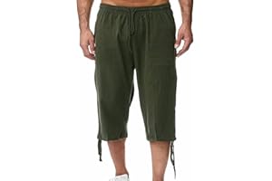 Minetom Homme Été Pantalon en Lin Lâche Capri Shorts Bermudas 3/4 Pantacourt Baggy Cargo Pants Large Cordon de Serrage