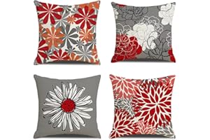 HOMEFEELZYDYS federe per cuscino 45x45 set di 4 federe per cuscino quadrato decorativo floreale moderno federa per cuscino margherita grigio decorativo per cuscino floreale per arredamento esterno casa divano