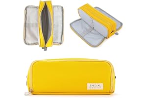 NEWUPZSI Piórnik dla dziewcząt, chłopców, z 3 przegródkami, duży piórnik z 3 przegródkami, dla dzieci, studentów, dla dorosłych, na prezent do makijażu, Żółty, Swobodny