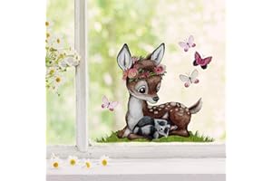 ‎ILKA PAREY WANDTATTOO-WELT Fensterbilder Fensterbild Fuchs Reh & Hasen mit Pusteblume Osterkorb Ostern wiederverwendbar Fensterdeko bf23 - ausgewählte Farbe: *bunt* ausgewählte Größe: *10. Reh mit Waschbär*