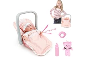 KalaDuck Set di Bambola Bebè con Lettino, 12" Bambola Neonata dal Corpo Morbido con Funzione e Accessori Bambole, Bambola Bebè Realistica Giocattolo Regalo per Bambini (Rosa)
