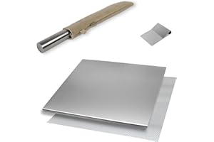 INOXLM LAVORAZIONI INOX INOXLM - Caja de 3 piezas, tabla de cortar, tabla de tarot/espátula+rodillo de tela | Encimera de acero inoxidable | Varios tamaños para cocina bar restaurante | Piano Made in Italy (40 x 50, funda