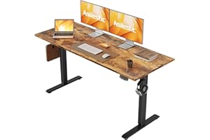 Agilestic Biurko z regulacją wysokości 140 x 60 cm, stabilne, elektryczne sterowanie ręczne z pamięcią, ergonomiczne siedzisko, stolik pod komputer, brązowe