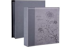 Miaikoe Album Photo 10x15 600 Pockette, Grande Capacité Couverture en Cuir Mariage Album de Famille Pour 600 Photos Horizontal Vertical 10x15cm (Gris)