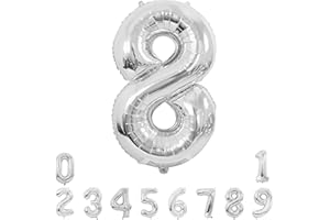 Unisun Number Balloons, 40inch Large Silver Number 8 Foil Mylar Helium Balloons for Birthday Party Celebration Decoration