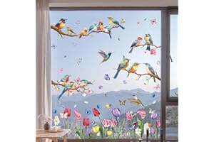 Hianjoo Fensterbilder Frühling Deko Selbstklebend, Vogel Blumen Aufkleber Fenster Fensterbilder Kinder, Fenstersticker Fensterfolie Wiederverwendbar für Fensterdeko