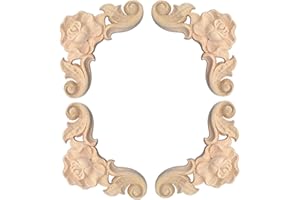 Hezhou Holz Ornament Holzornamente für Möbel Vintage Deko Geschnitztes Holz Skulptur Applique Onlay Lange Geschnitzte Holzschnitzerei Applikation Unbemalte für Möbel(G)