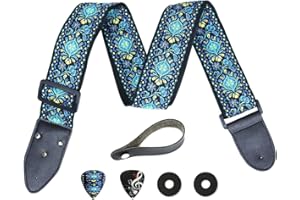 ART TRIBUTE Sangle de guitare de style folk - Lot de cintres de guitare tissés jacquard avec 2 verrous de sangle et 2 médiators - Sangle pour guitares basses, électriques et acoustiques avec poche à médiator