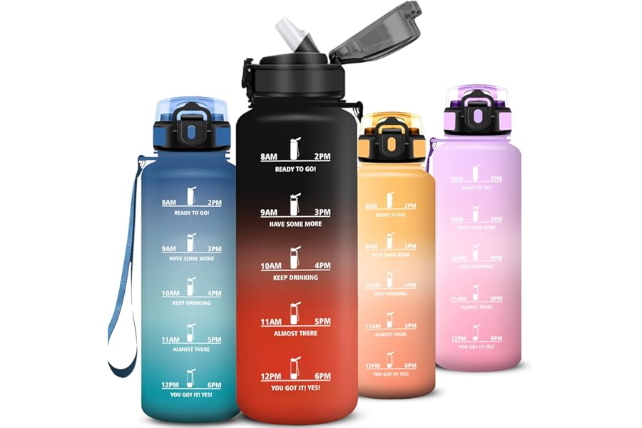 1.5 Litre Water Bottle Gym Water Bottle with Straw, Easy to Clean, Water Bottle with Orar, Graduated Water Bottles, Motivational Time Indicator Bottle for Travel, Running, Fitness, Gym