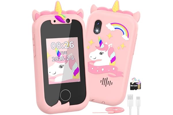 Ashfly Telephone Portable pour Enfants - Smartphone Enfant Jouets Fille 3 4 5 6 7 8 9 10 Ans, Téléphone Licornes 2,4 Pouces, Cadeaux d'anniversaire de Noël, Jouet éducatif avec 13 Jeux, Musique