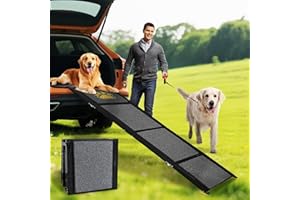 SEHAUSEU Rampa per Cani Auto Pieghevole 170 x 50 cm Grigio, con Superficie in Moquette Antiscivolo, Fino a 70 kg, Leggera in Alluminio per Animali Domestici, per Auto, Camion, SUV e Scale Esterne