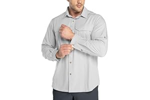 Outdoor Ventures Męska koszula rekreacyjna, z długim rękawem, oddychająca, szybkoschnąca, funkcyjna, męska, na wiosnę i lato, ochrona przed promieniowaniem UV