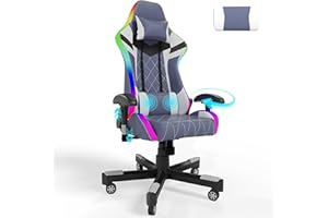 Homall Sedia Gaming LED, Massaggiante, Capacità di Carico di 150 kg, Sedia Gaming Ergonomica con Luci RGB e Supporto Lombare, Poggiatesta Regolabile, Sedia da gioco in pelle PU con braccioli 2D