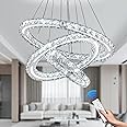 CXGLEAMING Modern Crystal Chandeliers Ceiling Light 3 Rings Dimmable LED Pendant Light Fitting Ceiling Hanging Chandeliers for Living Room Bedrooms Kitchen Island(Remote Control)