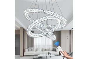 CXGLEAMING Moderne Kronleuchter-Deckenleuchte LED Kristall Pendelleuchte Dimmbare Hängelampe 3-Ring Kristall Hängelampe für Wohnzimmer Schlafzimmer Küche Flur（Dimmbar）
