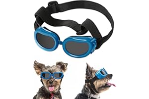 Lewondr Occhiali Cani, Occhiali da Sole Cani con Cinturini Regolabili, Imbotittura in Spugna Protezione Polvere, Anti Appanamento, Accessori Cani Domestici per Cani Taglia Piccola, Blu Vintage