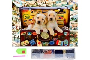 SusggO Diamond Painting, Set Pintura de Diamantes 40cmX30cm Diamond Painting Kit completo accesorios DiY 5D Cuadro Punto de Cruz Bordados Manualidades Decoracion Hogar Pared (PERROS FOTOS MALETA)