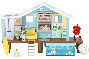BlueY Set de Jeu La cabane de Plage de avec Figurine Exclusive de Portant Un Masque de plongée. Contient 10 éléments de Jeu et Une Feuille d’Autocollants.