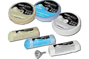 Lux Metal - Kit 3 Disques de Polissage de 100 mm et 3 Pâtes Abrasives de 250 gr - Parfaits pour polir des métaux tels que l'aluminium, le fer, l'acier inoxydable, le laiton, le cuivre, l'or, le marbre