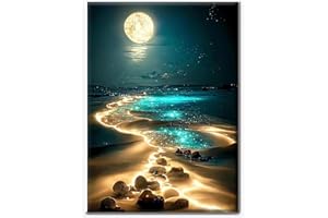 Yiminu.DS Diamond Painting Kit Completo 1 Pezzi, Diamanti Painting Kit 5D Adulti, Pittura Diamante Quadri Con Perline, 30Cm X 40Cm, Cielo Stellato Mare Luna Spiaggia