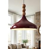 Marrien Nova Ahşap 3 Boncuklu Sarkıt Avize, Bohem Tavan Lambası ve Salon Oturma Odası Aydınlatması - Bordo - 35 cm &ndash; Modern D