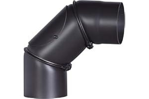 FIREFIX Tubo a gomito per stufa in acciaio spesso 2 mm (tubo fumo) di diametro 130 mm, per stufe e fuochi da camino, Senotherm, nero, regolabile a 0 – 90 gradi, con porta di pulizia