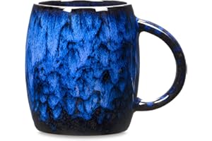 SECELES 400ml Duży Ceramiczny Kubek do Kawy, 14 Uncji Ręcznie Robionej Glazury Niebieski Kubek do Herbaty Ceramiczny z Dużym Uchwytem do Biura I Domu, do Mikrofalówki i Zmywarki (Ciemnoniebieski)