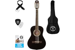 Left Hand Stretton Payne 3/4 Sized Kids age 7 to 11 Acoustic Guitar Package – Everything a Beginner Needs to Learn to Play - 36' inch Classical Nylon String Childs Guitar Pack - Black