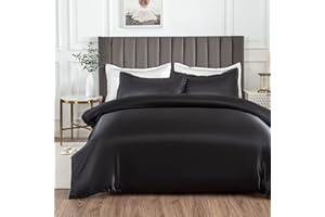 Morbuy Silk Satin Double Duvet Cover with 2 Pillowcases, Black Bedding Set Easy Care Duvet Cover Set with Zipper Closure - Luxury Ultra Soft Quilt Cover 3 Piece - 200x200cm