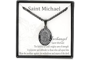 Rajputana Oval St Christopher/Michael Medal Necklace for Men Boys, Stainless Steel Saint Patron Protect Us Pendant Jewellry Catholic Religious Gifts