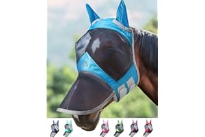 Harrison Howard CareMaster Pro Luminous Horse Fly Mask Large Eye Space Long Nose with Ears UV Protection for Horse