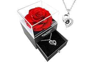 Vangold Eternal Real Rose z naszyjnikiem, pudełko prezentowe, konserwowane, prawdziwe kwiaty, czarodziejska róża, ręcznie wykonane, na Walentynki, Dzień Matki, ślub, urodziny dla niej