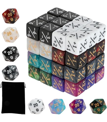 Omnikryp 48 Pièces Compteurs de Dés, 16 mm Qualité Supérieure Dés de Jeton, Contenant Un Sac Rangement, Compatible avec MTG, CCG, Accessoire de Jeu de Cartes (Blanc + Noir Omnikryp 48 Pièces Compteurs de Dés, 16 mm Qualité Supérieure Dés de Jeton, Contenant Un Sac Rangement, Compatible avec MTG, CCG, Accessoire de Jeu de Cartes (Blanc + Noir