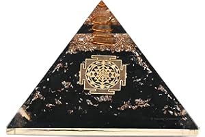 AMAZING GEMSTONE Pirámide de orgonita de Shungite para protección y protección de energía negativa | Pirámide Organita de cristal natural (Sri Yantra)