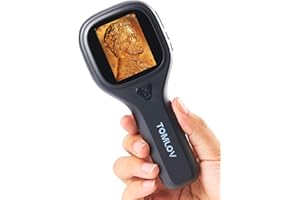 TOMLOV P10 Evo Microscope pour Adultes et Enfants, Loupe de Poche Portable avec Écran IPS 2" pour Pièces, Insectes et Plantes, Loupe de Bijoutier avec Lumière, Compatible avec Windows/macOS – Noir