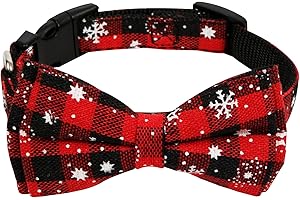 PEUTIER Swiateczna Obroza dla Kota z Kokardka, Swiateczny Pasek do Obrozy dla Psa Klasyczna Krata Regulowana Obroza dla Zwierzat Swiateczna Obroza z Kokardka dla Psów Kotów Zwierzat Domowych(S)