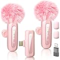 Uewpv Microphone lavalier Rose pour iPhone et Prise USB-C avec réduction du Bruit, écran LED et Clip Rotatif, idéal pour vlog, TikTok et création de Contenu
