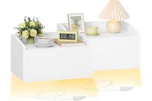 Hzuaneri Väggnattduksbord set med 2, sovrum sängbord med LED-ljus, hängande vägghylla med 1 låda, modern design för sovrum oc